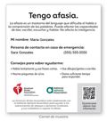 El carnet de afasia con información de contacto de muestra